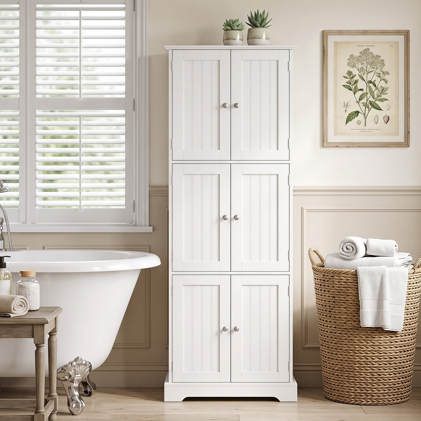 60 x 30 x 160 CM Tall Bathroom Storage Cabinet with 6 Doors-White