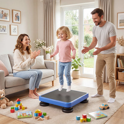 60 x 50 cm Kids Rebounder Bouncing Board with Elastic Rope and Non-Slip Base & Feet for Ages 3+-Blue
