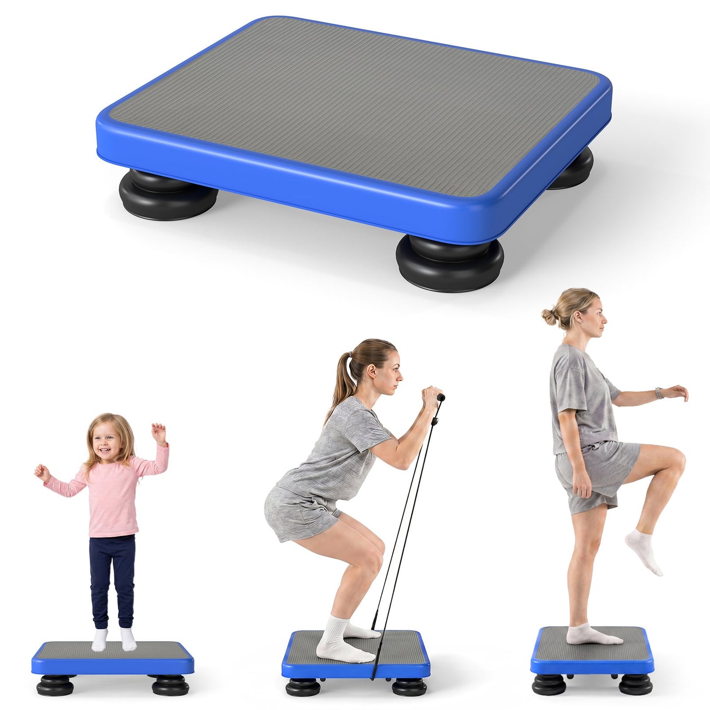 60 x 50 cm Kids Rebounder Bouncing Board with Elastic Rope and Non-Slip Base & Feet for Ages 3+-Blue