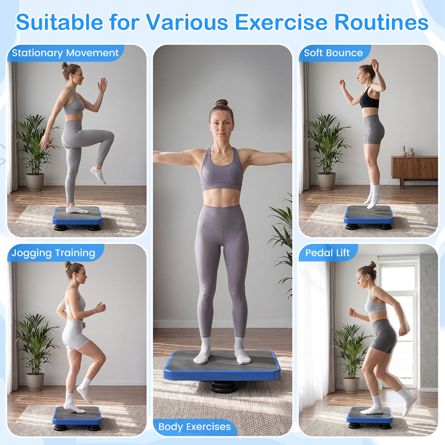 60 x 50 cm Kids Rebounder Bouncing Board with Elastic Rope and Non-Slip Base & Feet for Ages 3+-Blue