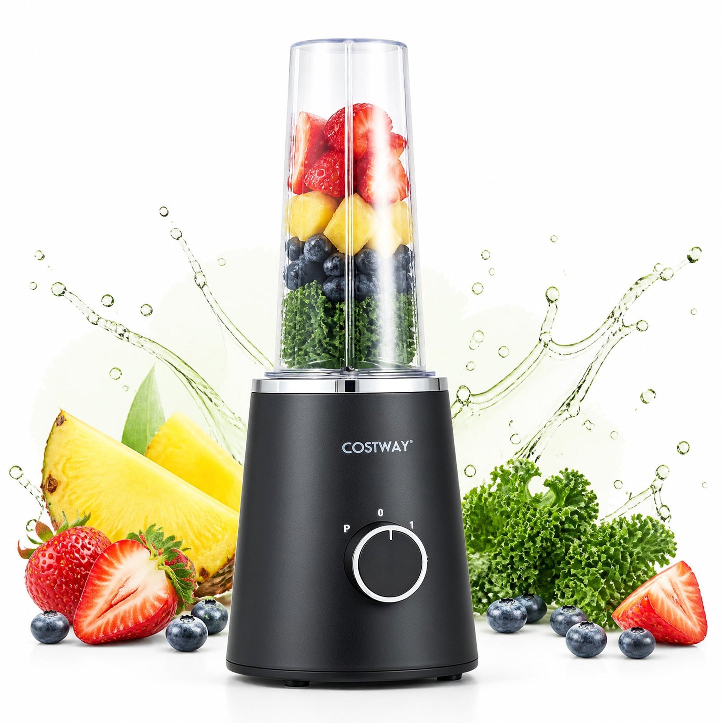 600 ml Mini Personal Blender with 4 Stainless Blades & 3 Speeds for Smoothies Shakes-Black