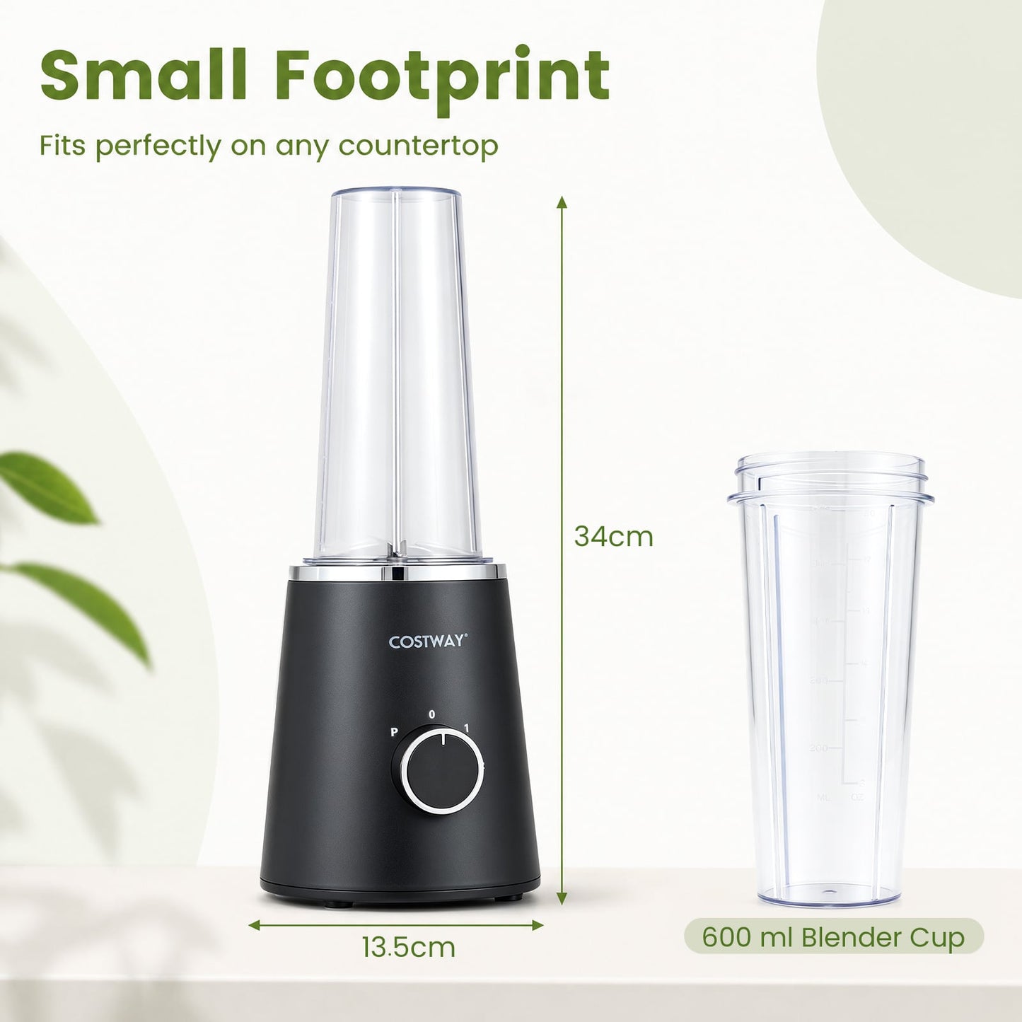 600 ml Mini Personal Blender with 4 Stainless Blades & 3 Speeds for Smoothies Shakes-Black