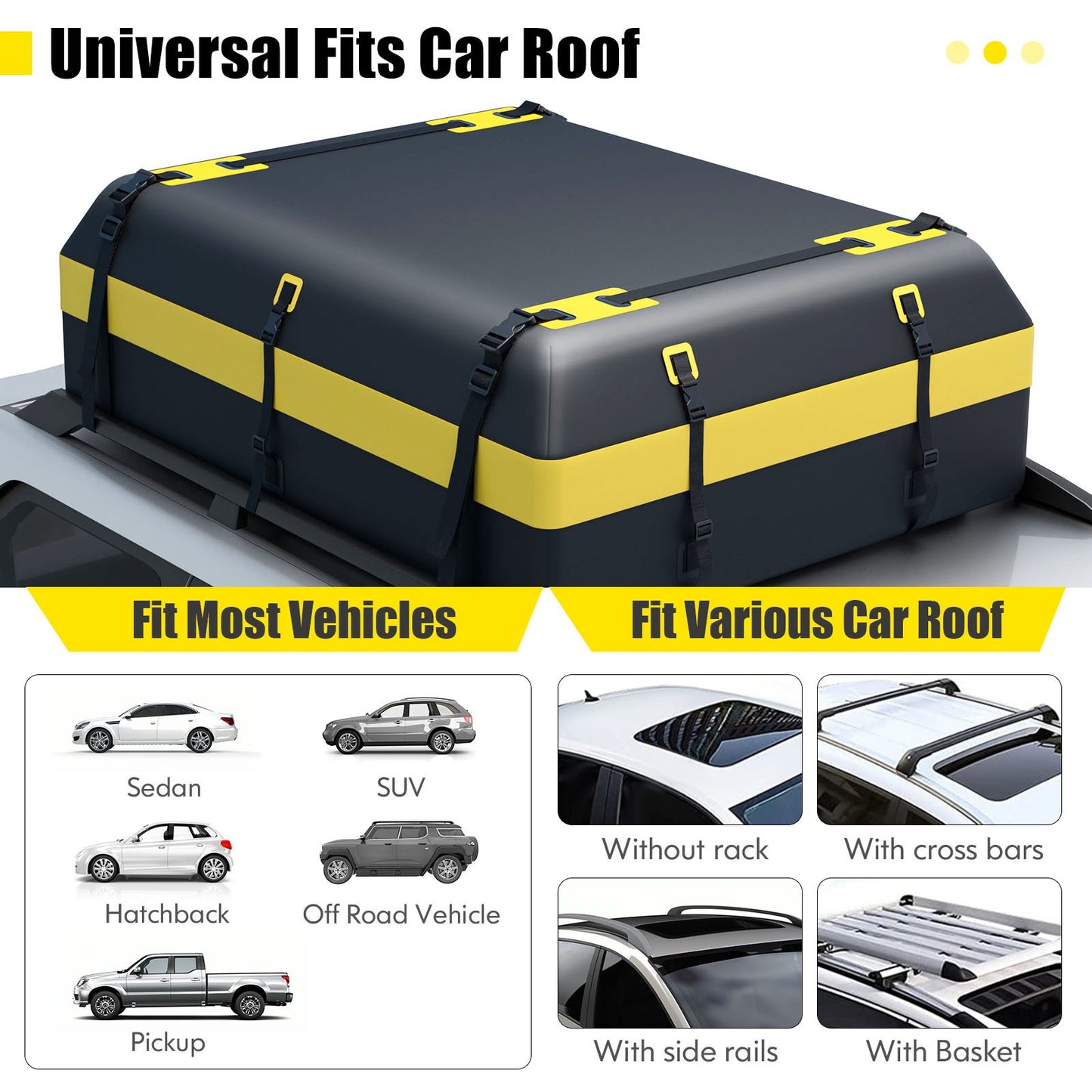 600L Waterproof Rooftop Cargo Carrier Bag Luggage Lock-Yellow