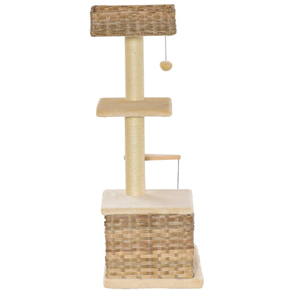 PawHut Cat Tree Tower Climb Activity Centre Kitten Rattan 60 x 40 x 109cm