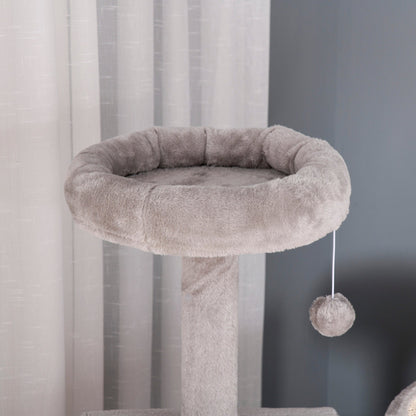 PawHut Cat tree Tower 179cm Climbing Activity Centre Kitten with Jute Scratching Post Pad Condo Perch Hanging Balls Teasing Rope Toy Dark Grey