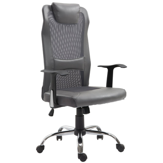 Vinsetto Office Chair, Computer Desk Chair, Mesh and PU Leather Swivel Chair with Adjustable Height and Rolling Wheels for Home Office Work Study, Grey