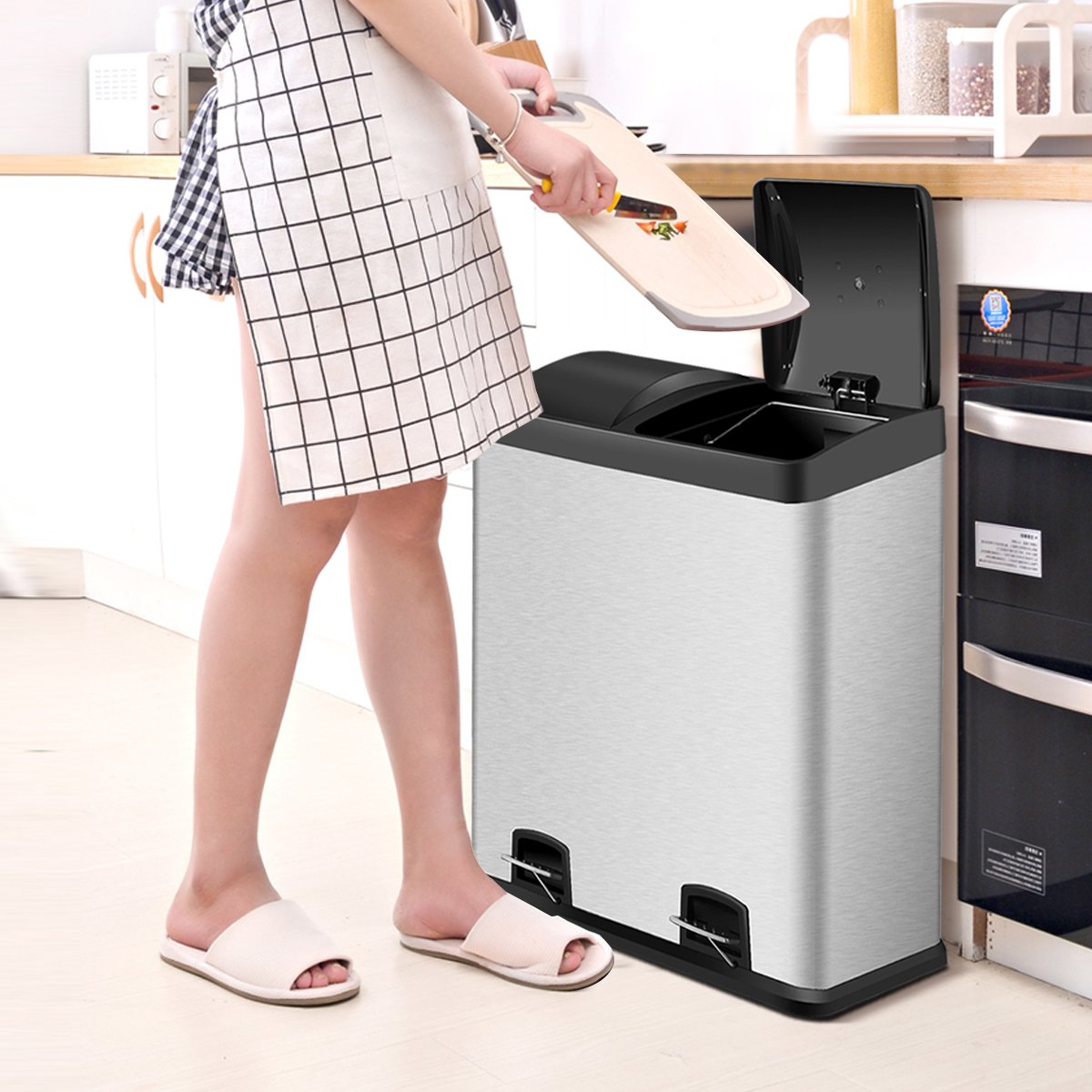 60L Stainless Steel Dual Step Double Bucket Recycling Trash Can