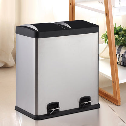 60L Stainless Steel Dual Step Double Bucket Recycling Trash Can