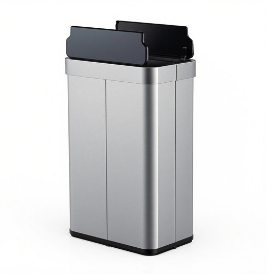 60L Trash Can with 2 Wing Lids Slim Automatic Touchless Waste Bin-Silver