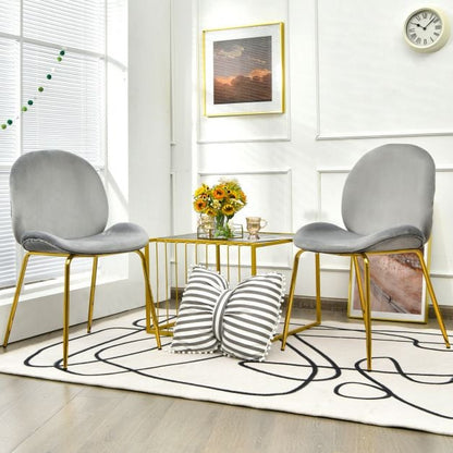 Set of 2 Velvet Dining Chair with Golden Finished Steel Legs-Grey