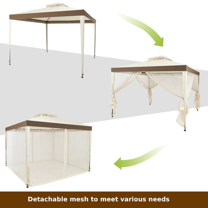 3m x 3m Gazebo Tent with Steel Frame and Double Tiered Canopy Beige