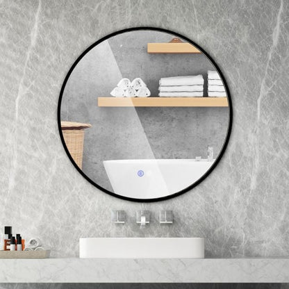 60 CM Round Bathroom Mirror with LED Lights and Anti-Fog Design-Black