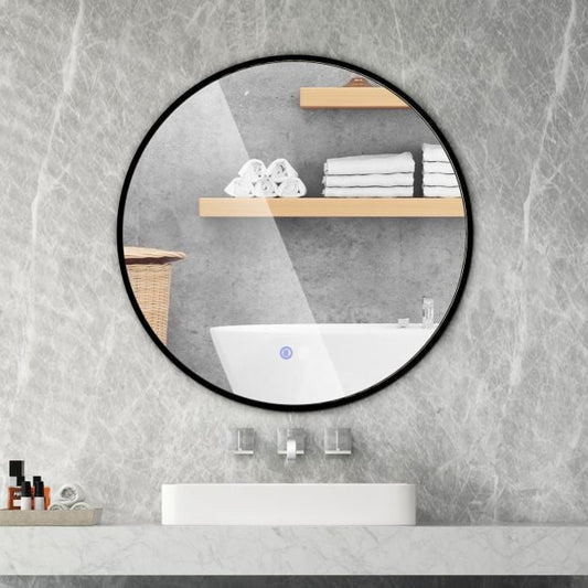 60 CM Round Bathroom Mirror with LED Lights and Anti-Fog Design-Black