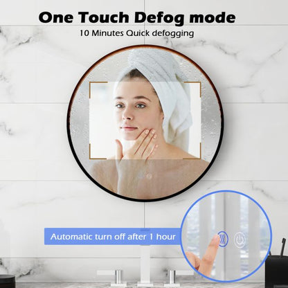 60 CM Round Bathroom Mirror with LED Lights and Anti-Fog Design-Black