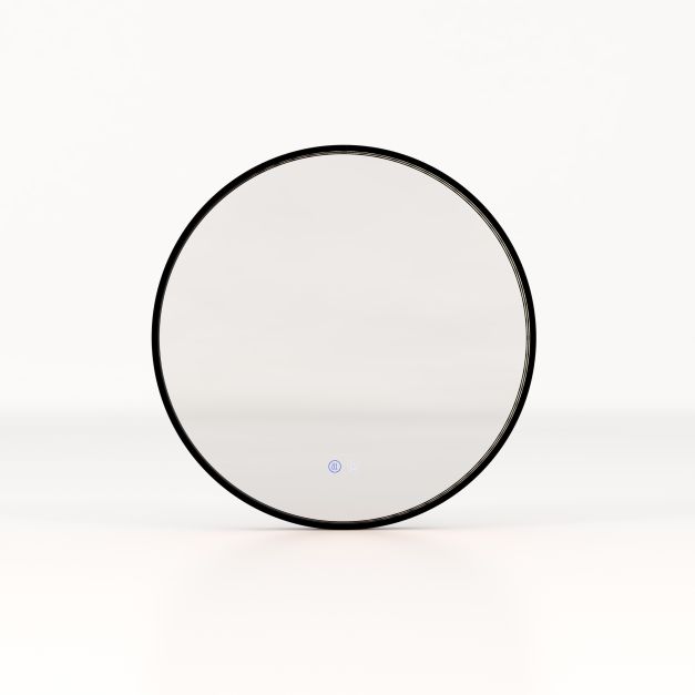60 CM Round Bathroom Mirror with LED Lights and Anti-Fog Design-Black