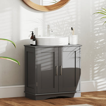 60 cm Pedestal Sink Bathroom Vanity Cabinet with Adjustable Shelf-Grey