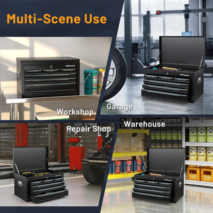 24 Inch Tool Chest Case with 6 Drawers and Top Storage for Garage Repair Shop & Warehouse-Black