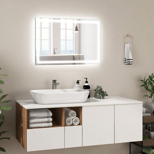 60 x 40 CM LED Bathroom Mirror with 3-Color Dimmable Lights