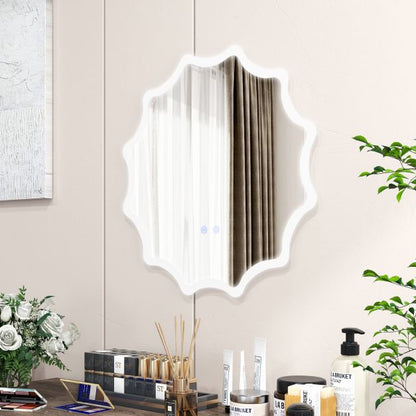 60 x 60 cm LED Waved Edge Round Wall Mirror with 3-Color Lights-Silver