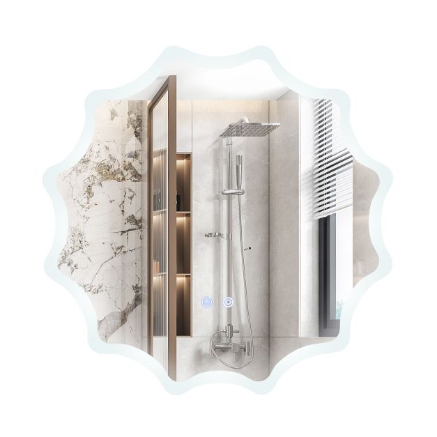 60 x 60 cm LED Waved Edge Round Wall Mirror with 3-Color Lights-Silver