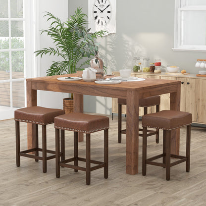 60cm Bar Stool Set of 2 Counter Height Saddle Stools-Brown