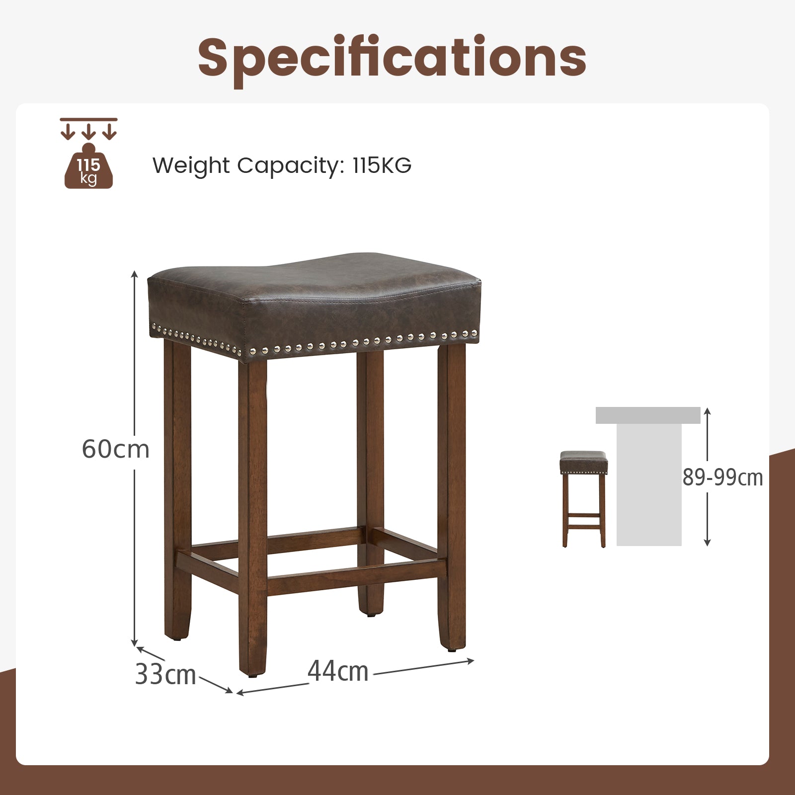 60cm Bar Stool Set of 2 Counter Height Saddle Stools-Grey