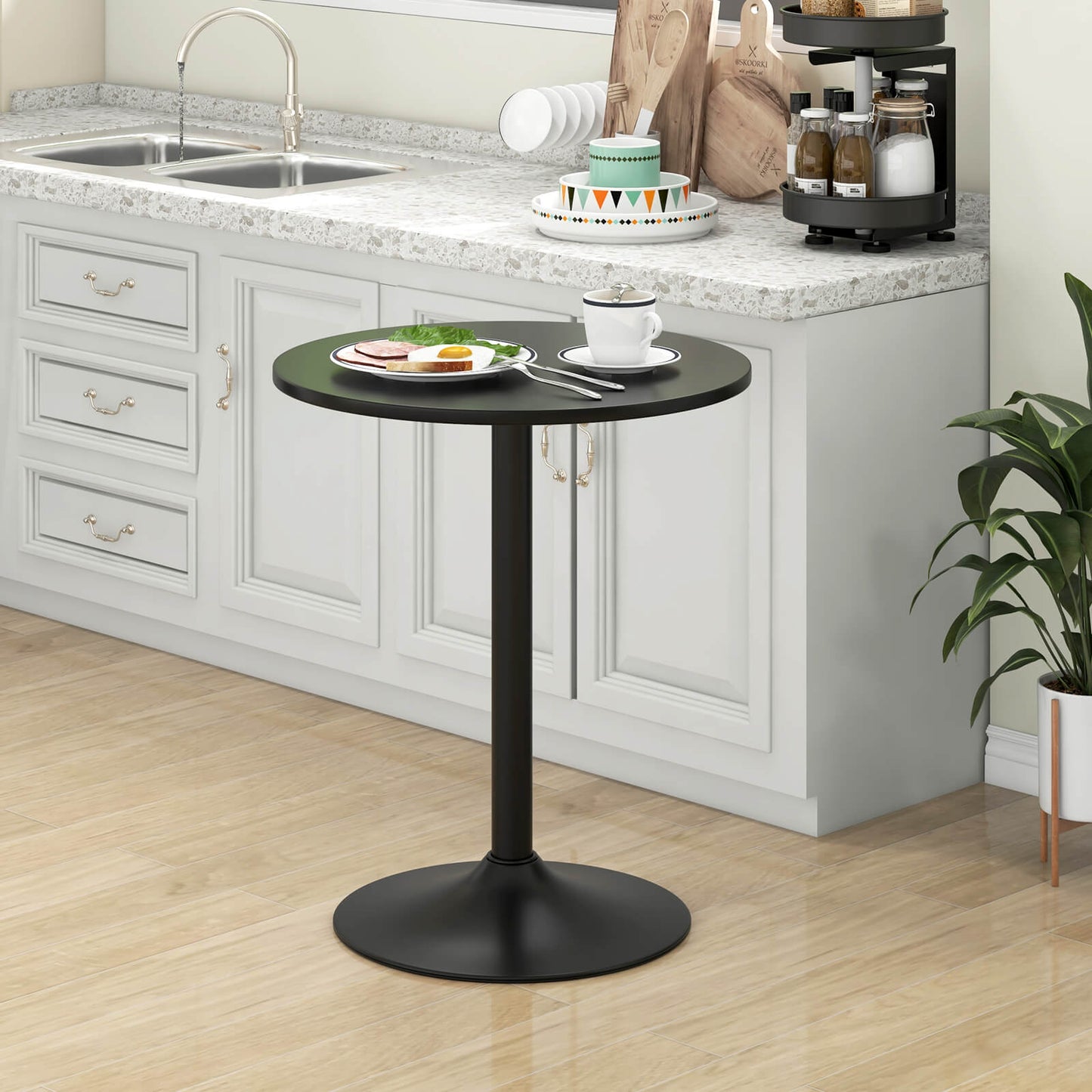 60 cm Round Dining Table with Metal Pedestal Base for 2-Black