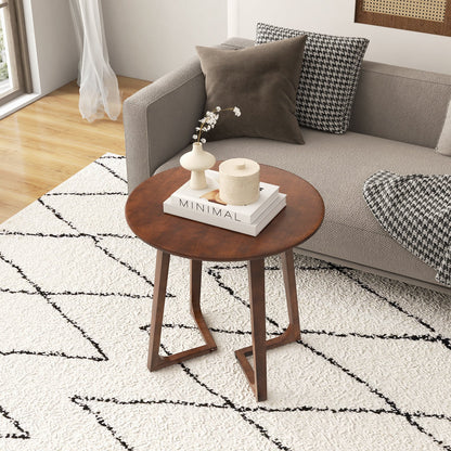 24" Round Coffee Table with V-shaped Legs for Lamps-Brown