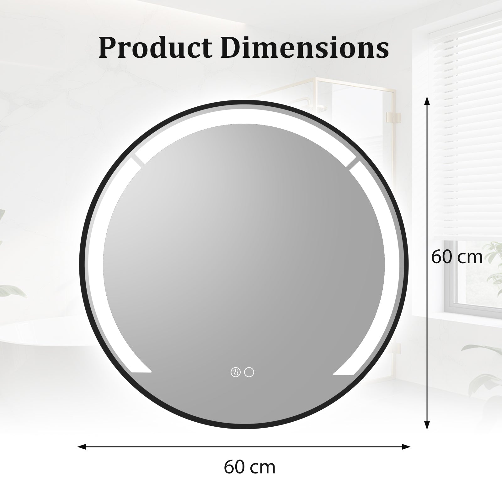 60 cm Round LED Bathroom Mirror with 3 Light Colors-Black