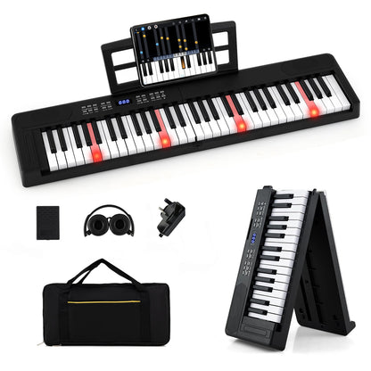 61-Key Foldable Piano Keyboard Full-size Electronic Keyboard with MIDI and Split Function-Black