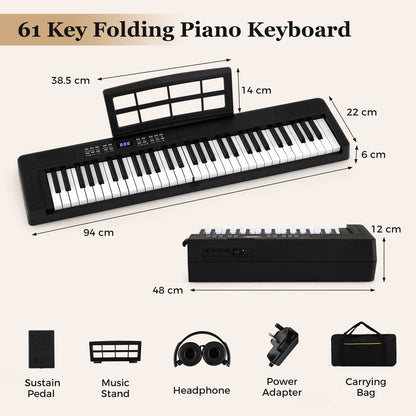 61-Key Foldable Piano Keyboard Full-size Electronic Keyboard with MIDI and Split Function-Black