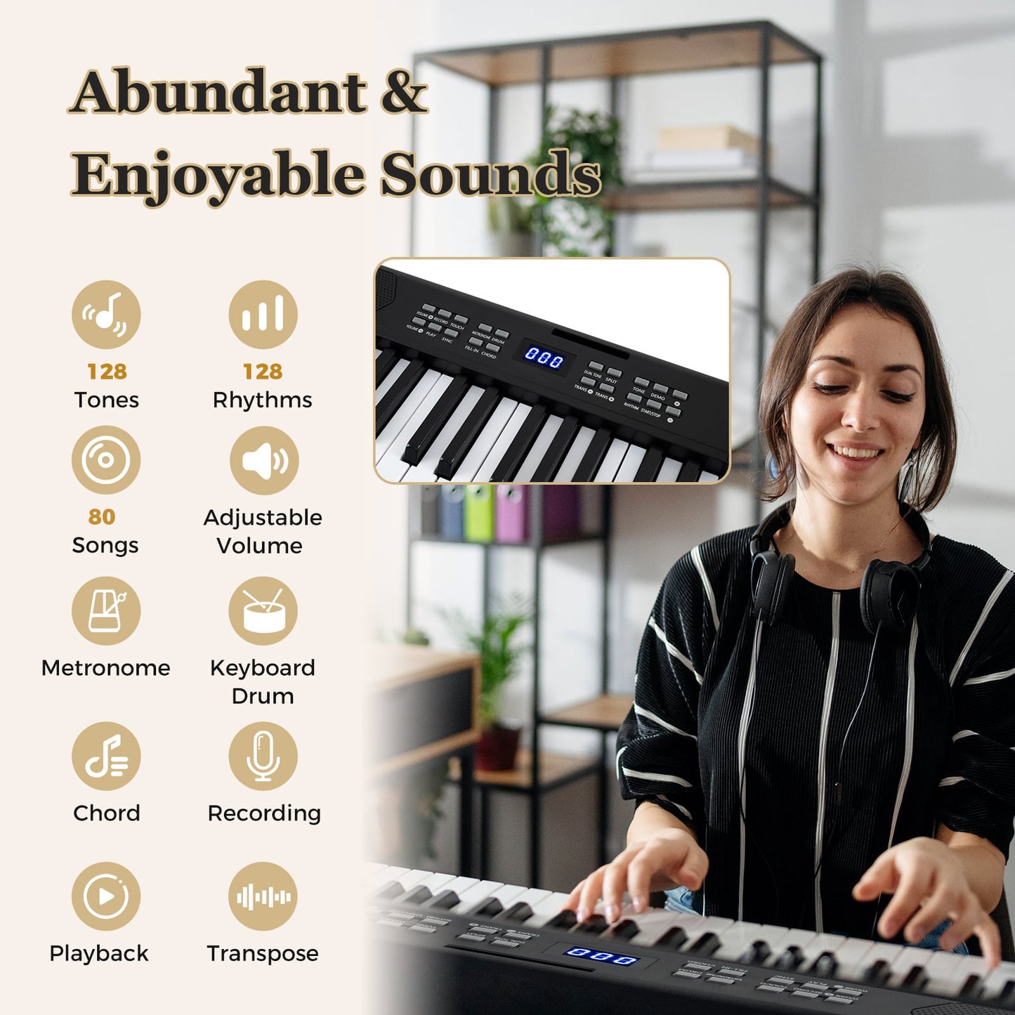 61-Key Foldable Piano Keyboard Full-size Electronic Keyboard with MIDI and Split Function-Black