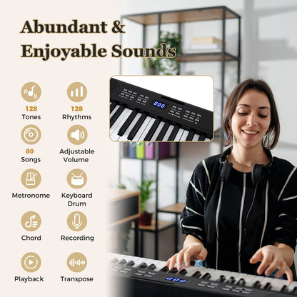61-Key Foldable Piano Keyboard Full-size Electronic Keyboard with MIDI and Split Function-Black
