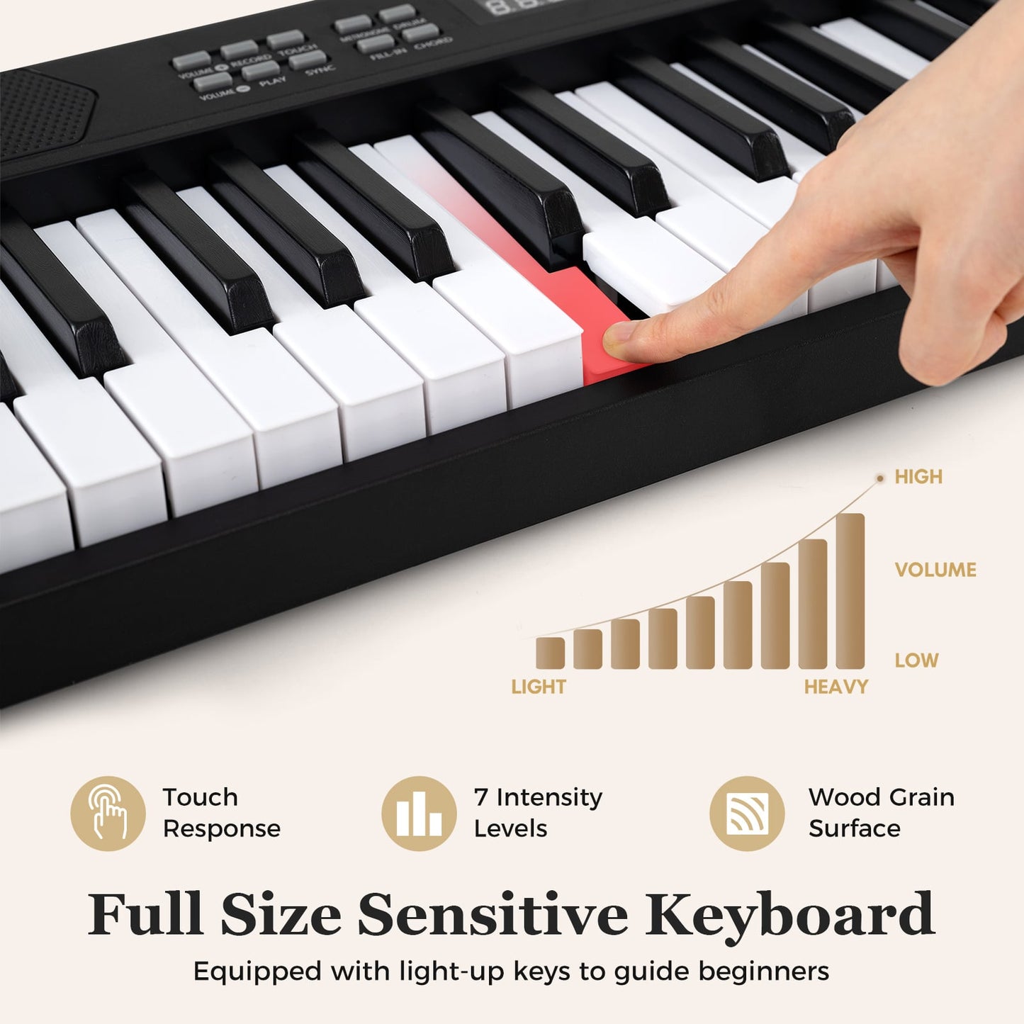61-Key Foldable Piano Keyboard Full-size Electronic Keyboard with MIDI and Split Function-Black