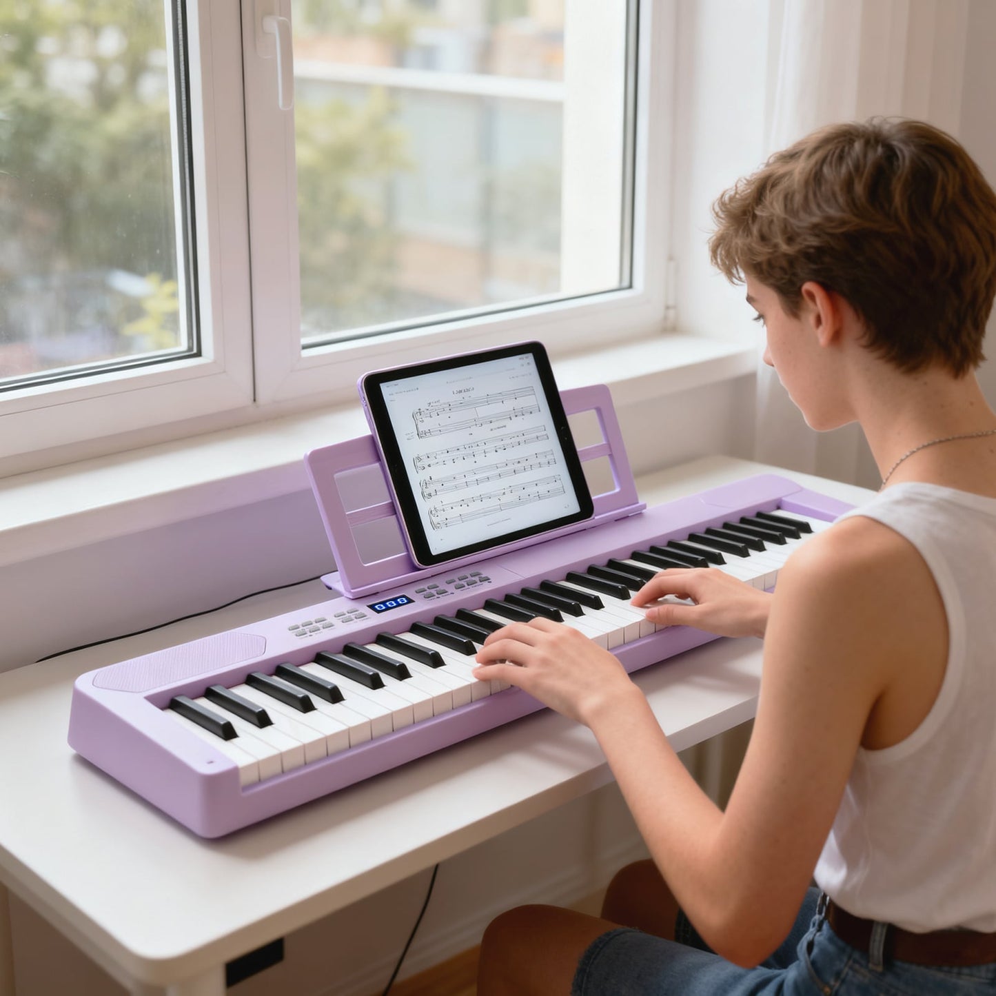 61-Key Foldable Piano Keyboard Full-size Electronic Keyboard with MIDI and Split Function-Purple
