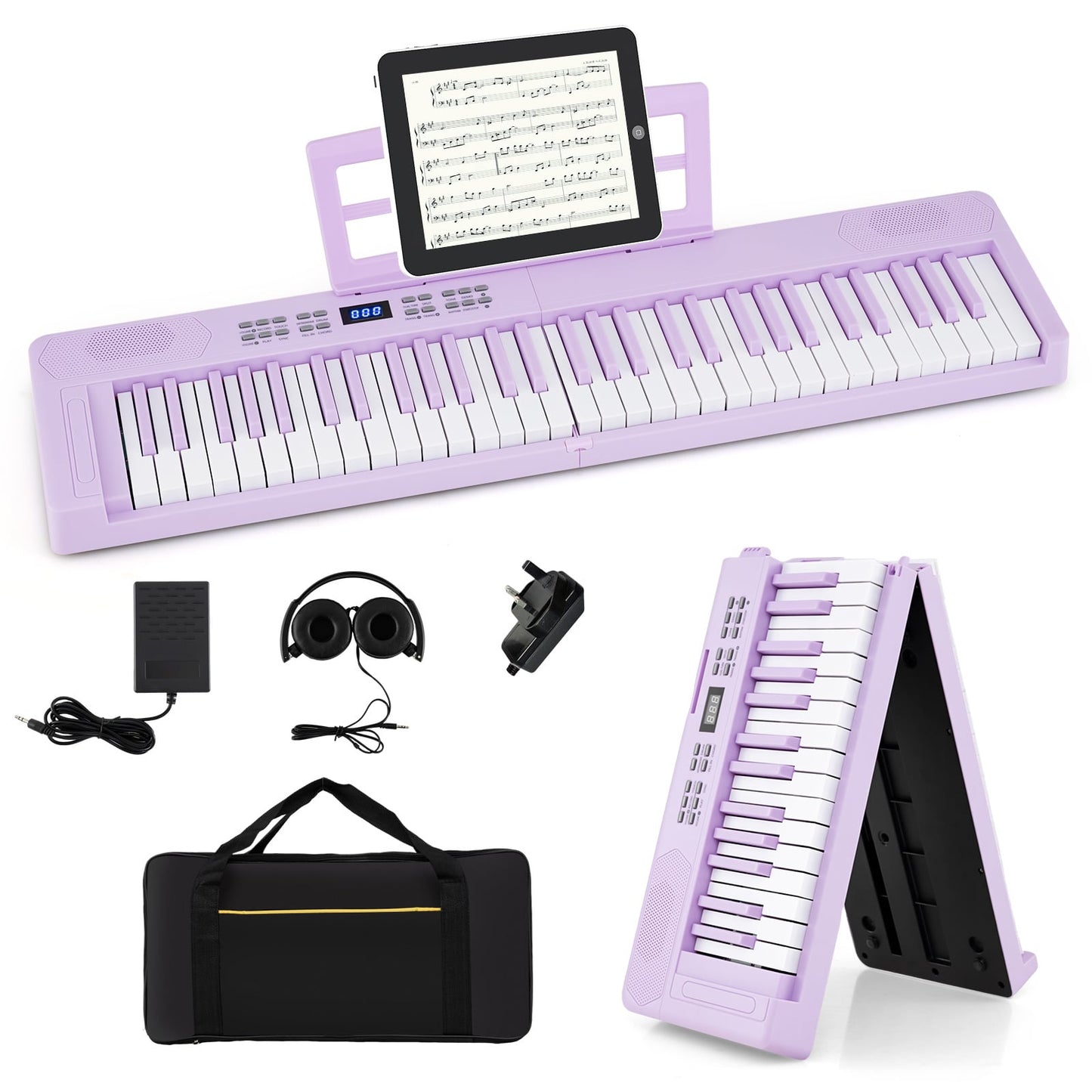 61-Key Foldable Piano Keyboard Full-size Electronic Keyboard with MIDI and Split Function-Purple