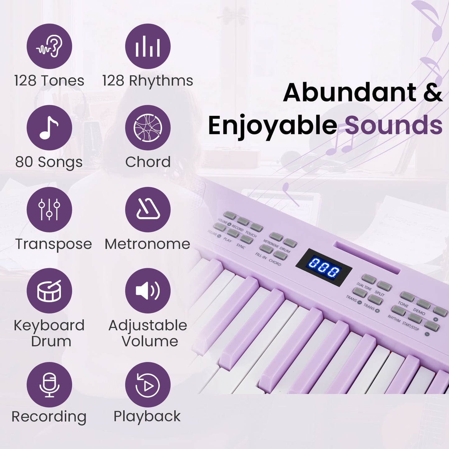 61-Key Foldable Piano Keyboard Full-size Electronic Keyboard with MIDI and Split Function-Purple