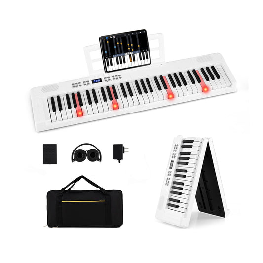 61-Key Foldable Piano Keyboard Full-size Electronic Keyboard with MIDI and Split Function-White