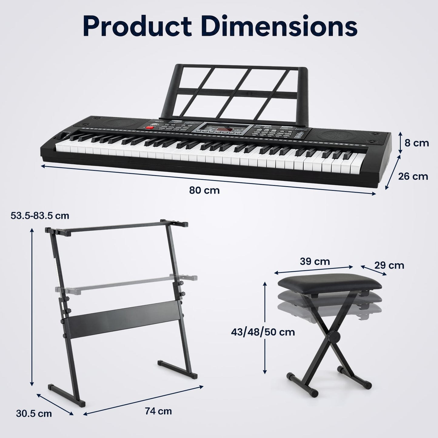 61 Key Keyboard Piano for Beginners with Stand Stool and Lighted Keys-Black