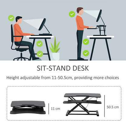 Vinsetto Standing Desk Converter Height Adjustable Sit-Stand Desk w/ Keyboard Tray Black