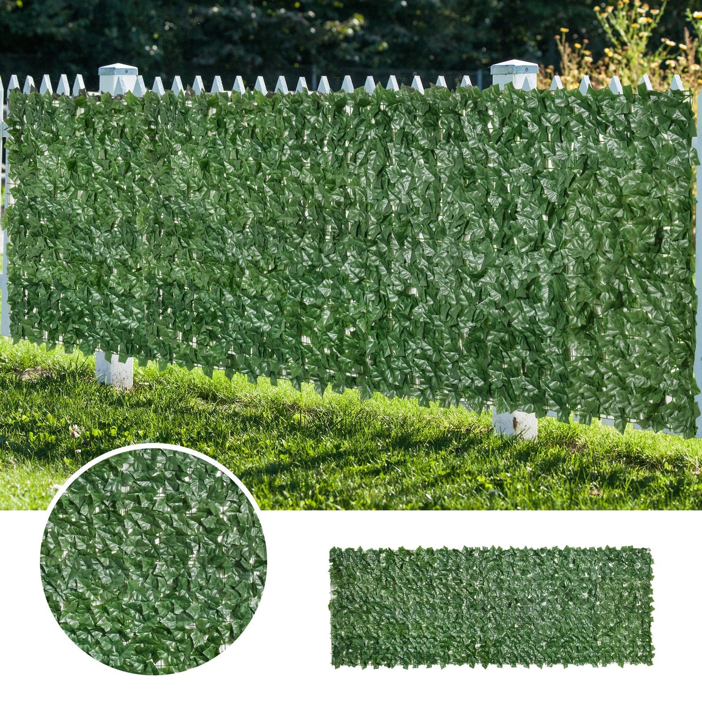 Outsunny Artificial Leaf Hedge Screen for Garden Outdoor Indoor Decor, 3M x 1M Dark Green