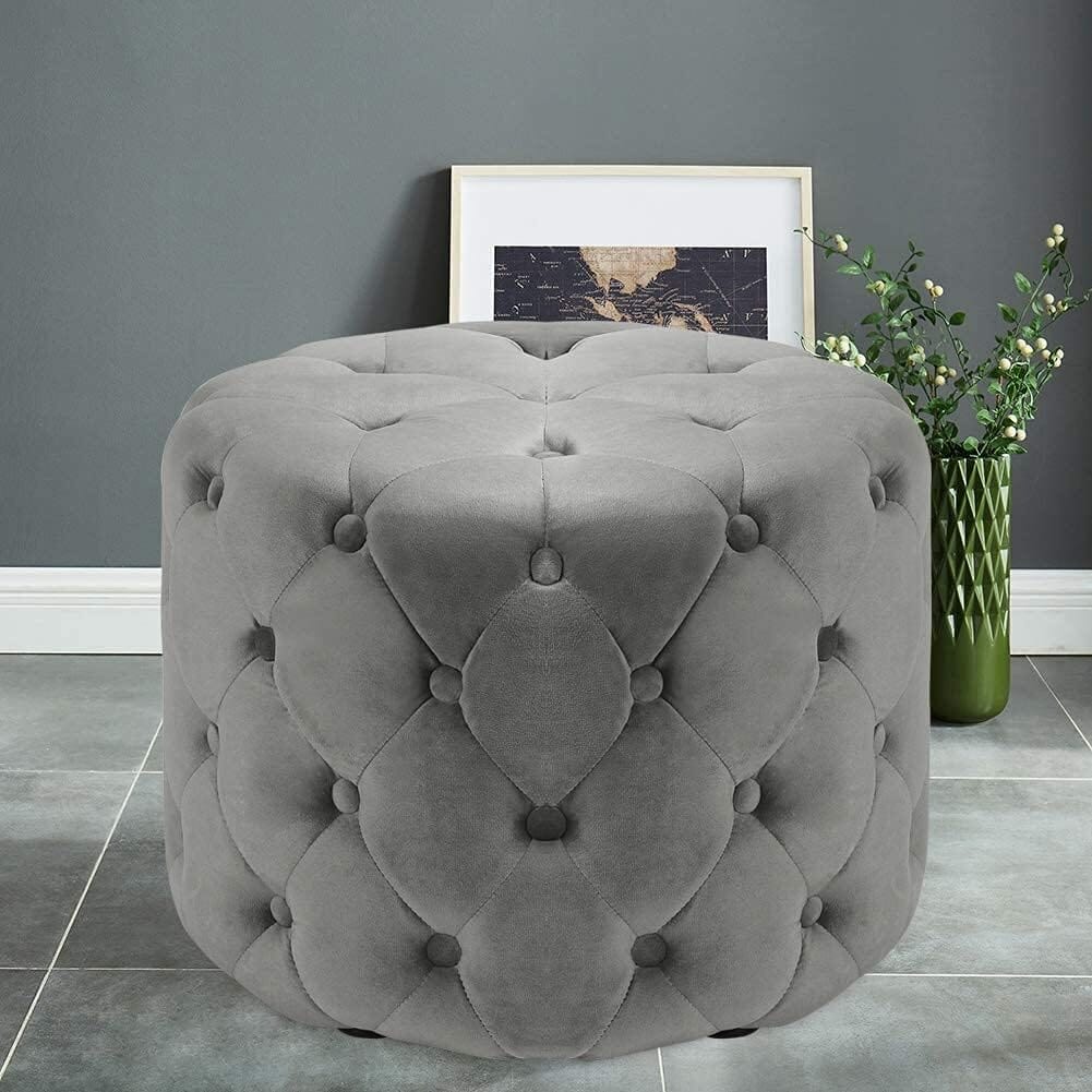 Round Velvet Buttoned Footstool