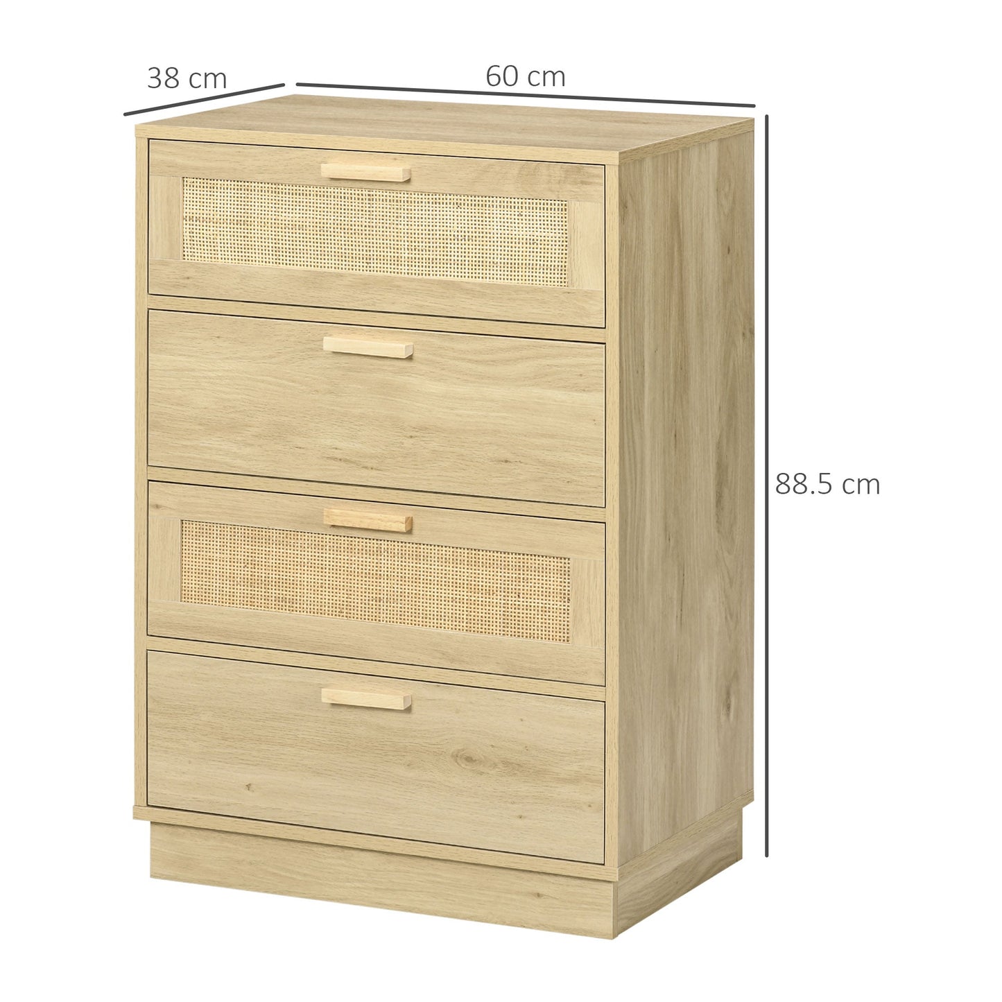 HOMCOM Chest of Four Rattan Weave Panel Drawers - Wood-Effect
