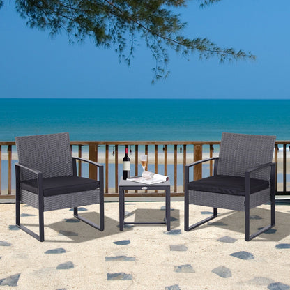 Outsunny PE Rattan Garden Furniture 2 مقاعد فناء بيسترو مجموعة نسج حديقة شتوية أريكة طاولة القهوة وكراسي مجموعة رمادي