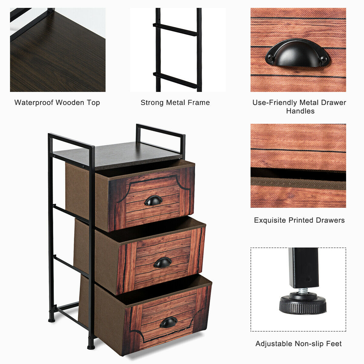 Storage Unit with 3 Fabric Drawers and Sturdy Steel Frame