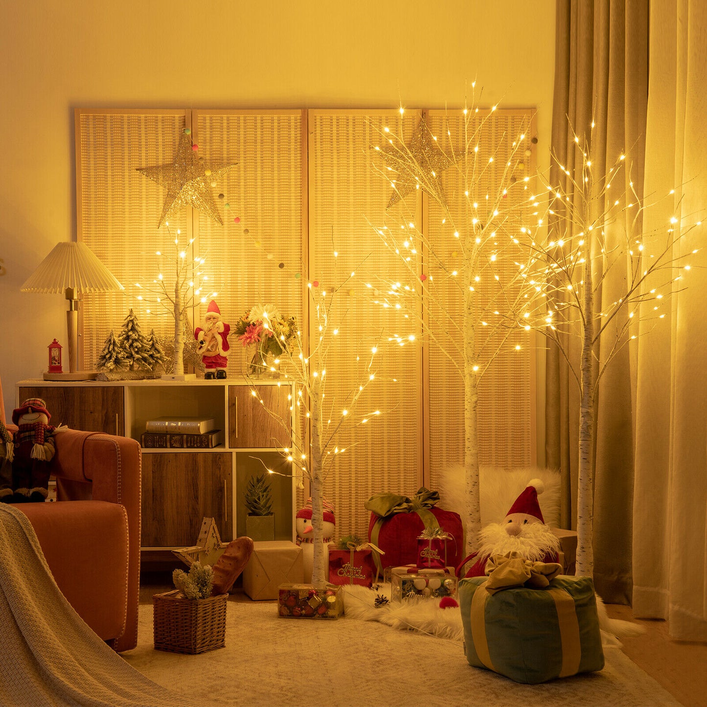 Silver Christmas Twig Tree with Warm White LED Lights for Indoor Decoration