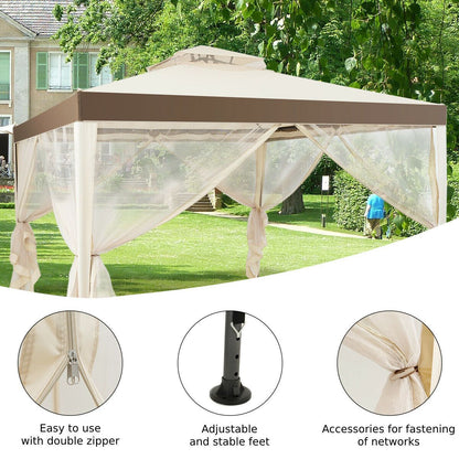 3m x 3m Gazebo Tent with Steel Frame and Double Tiered Canopy Beige