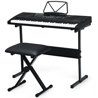 Portable 61-Key Digital Keyboard Piano with Stool and LCD Screen