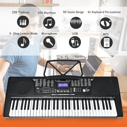 Portable 61-Key Digital Keyboard Piano with Stool and LCD Screen