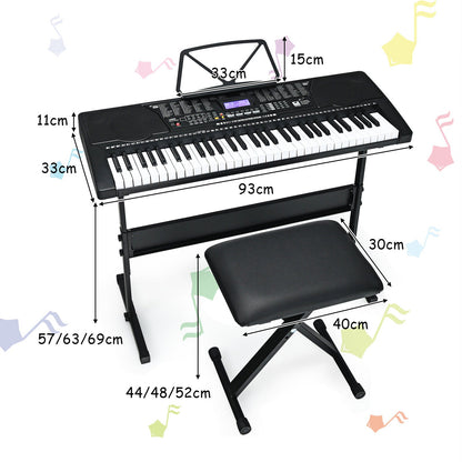 Portable 61-Key Digital Keyboard Piano with Stool and LCD Screen